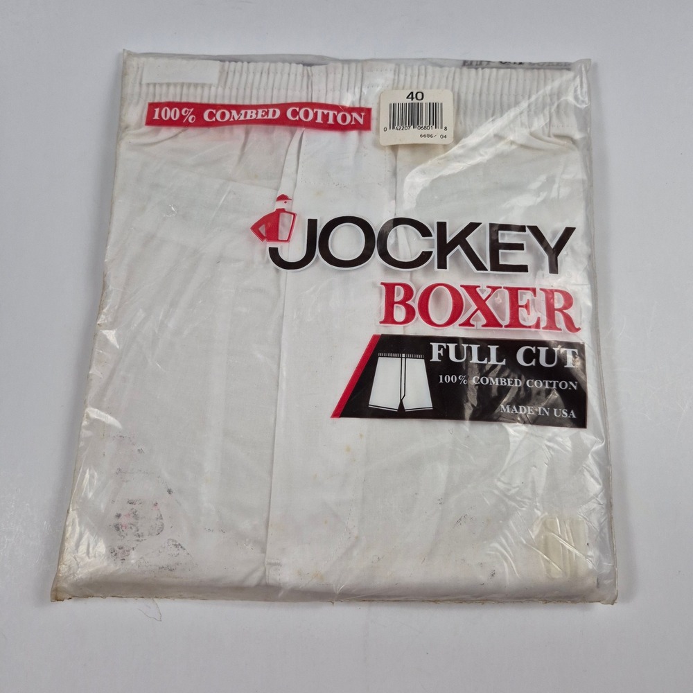 Vintage Jockey Boxers Mens 40 White Full Cut 100% Combed Cotton Dead Stock